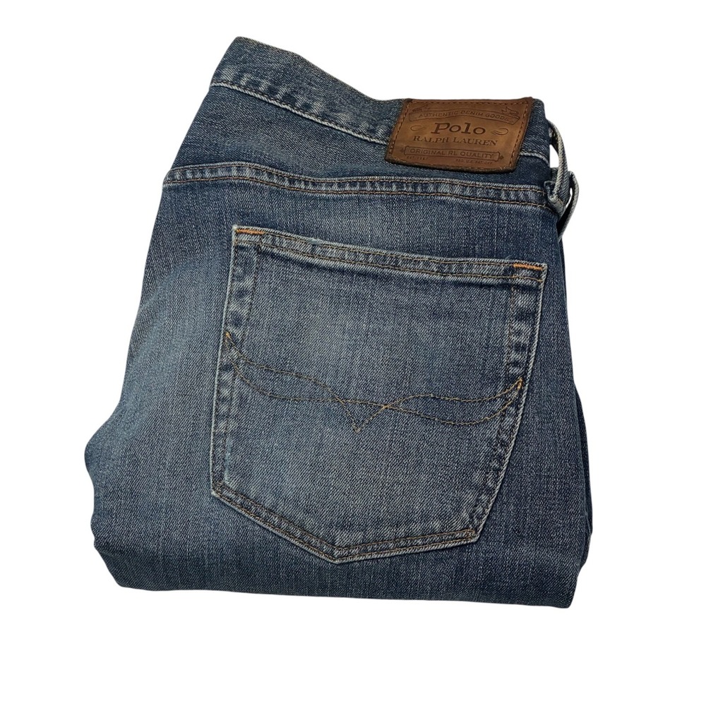 Polo Ralph Lauren Mens Blue Jeans Straight Leg Whiskered Denim 34x34